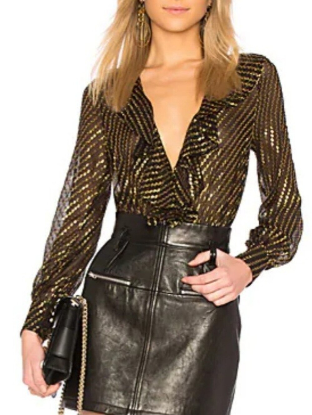 LPA Black Top with Metallic Gold Stripes